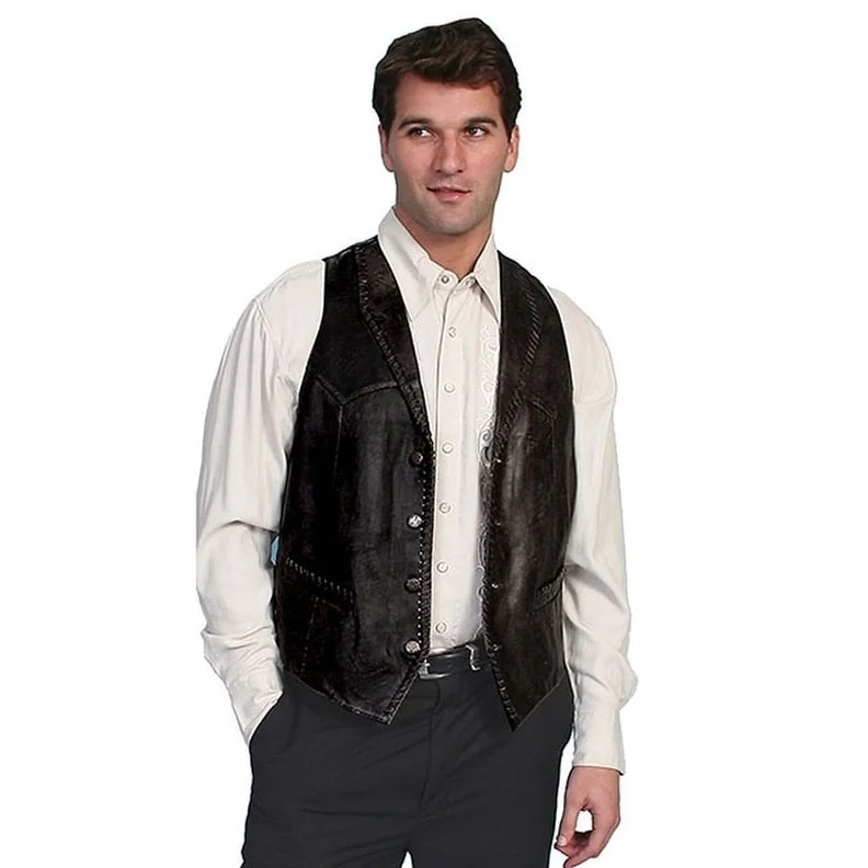 Men's trekker jackets-Scully Western Vest Mens Lambskin Button Front Whip Stitch F0_206