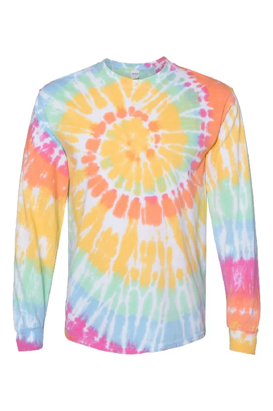 Men's short-sleeve recycled polyester top-Dyenomite Mens Spiral Tie Dyed Long Sleeve Crewneck T-Shirt - Aerial Spiral - Closeout