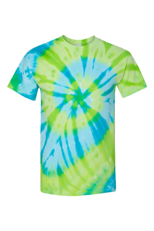 Men's short-sleeve snowboarding white shirt-Dyenomite Mens Typhoon Tie Dyed Short Sleeve Crewneck T-Shirt - Bora Bora