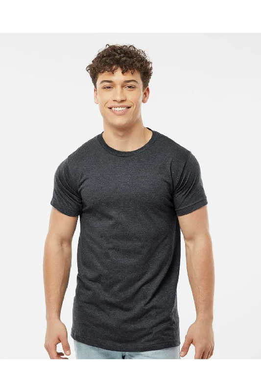 Men's short-sleeve embroidered casual top-Tultex Mens Fine Jersey Short Sleeve Crewneck T-Shirt - Heather Graphite Grey