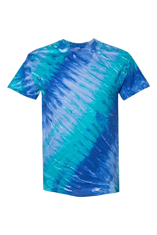 Men's short-sleeve loud print top-Dyenomite Mens Tilt Tie Dyed Short Sleeve Crewneck T-Shirt - Blue - Closeout