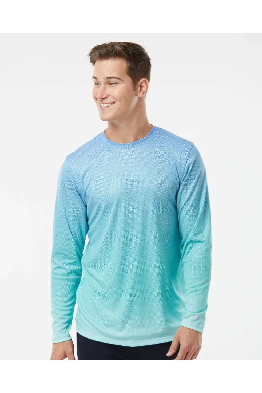 Men's short-sleeve lime green festival top-Paragon Mens Barbados Performance Moisture Wicking Pin Dot Long Sleeve Crewneck T-Shirt - Blue Mist/Light Teal Blue