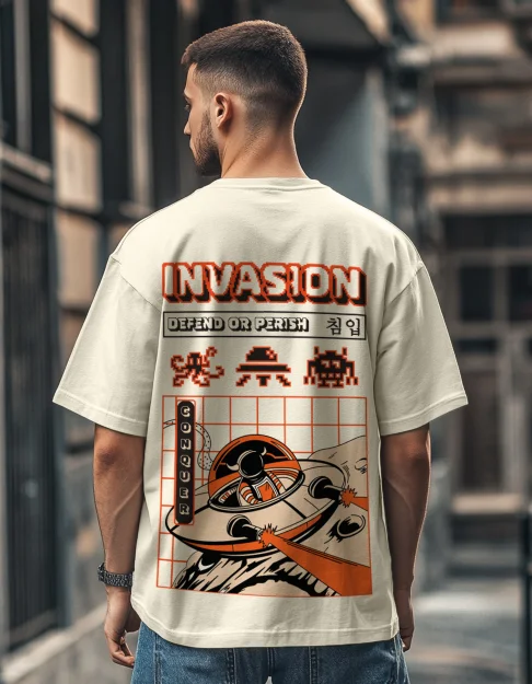 Men's short-sleeve vibrant color tee-Invasion Swanwhite Oversized Graphic Printed T-shirt