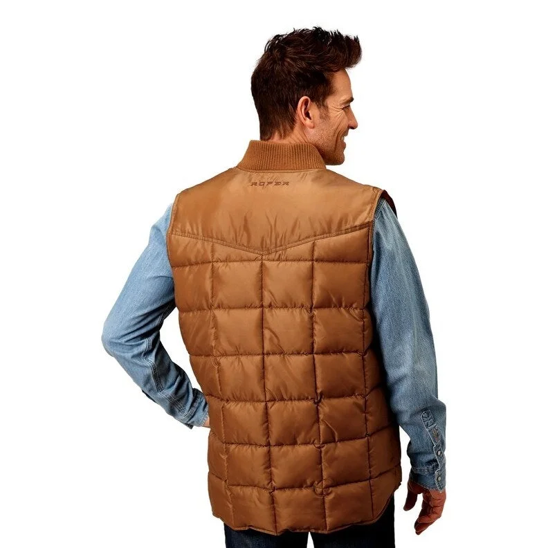 Men's pioneer jackets-Roper Western Vest Mens Caramel Quilted Brown 03-097-0763-0530 BR