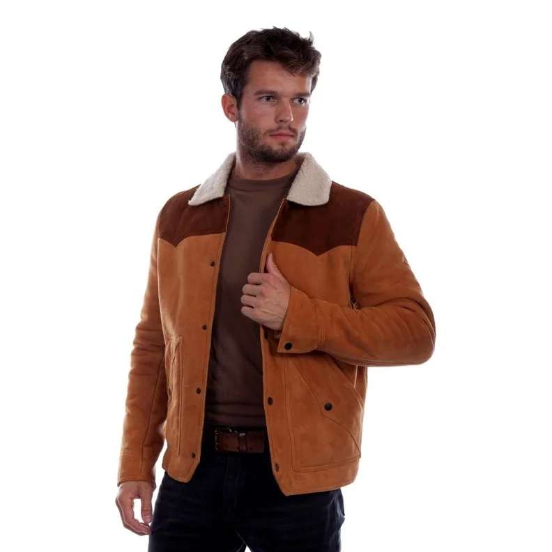 Men's mesa jackets-Scully Western Jacket Mens Snap Front Leather Collared Tan F0_2020