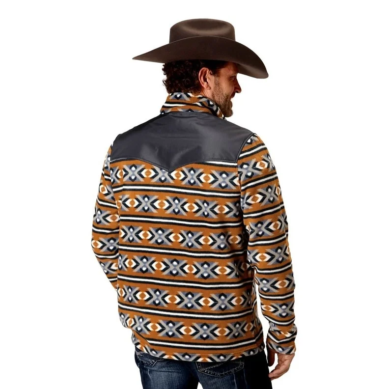 Men's hail jackets-Roper Western Jacket Mens Zip Aztec Fleece Orange 03-097-0692-6162 OR