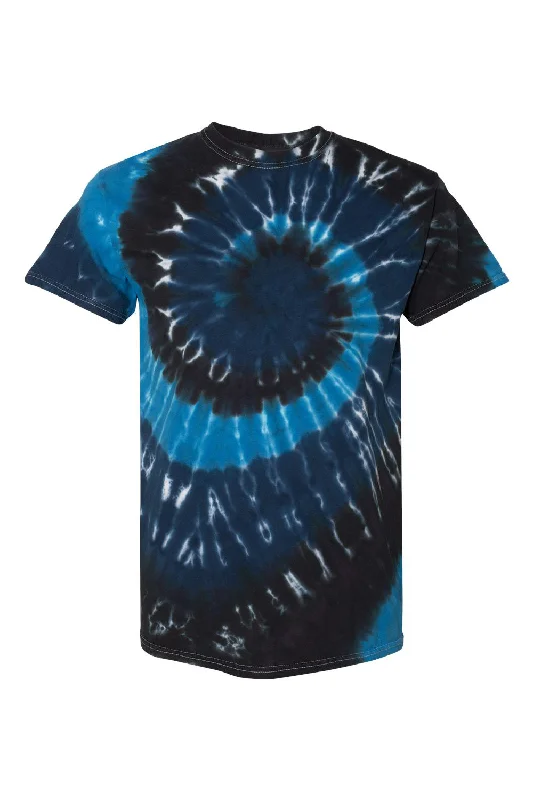 Men's short-sleeve soft-touch cotton tee-Dyenomite Mens Spiral Tie Dyed Short Sleeve Crewneck T-Shirt - Deep Sea