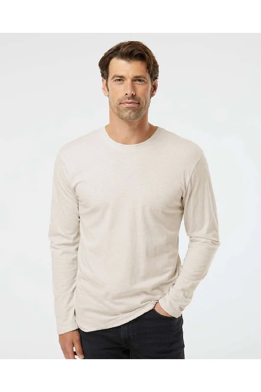 Men's short-sleeve sleek black tee-LAT Mens Fine Jersey Long Sleeve Crewneck T-Shirt - Heather Natural