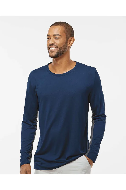 Men's short-sleeve raglan sleeve top-Oakley Mens Team Issue Hydrolix Long Sleeve Crewneck T-Shirt - Team Navy Blue