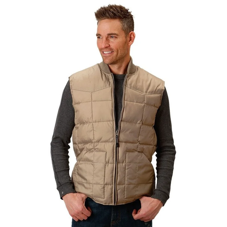 Men's musician jackets-Roper Western Vest Mens Down-like Fill Khaki 03-097-0763-0523 BR