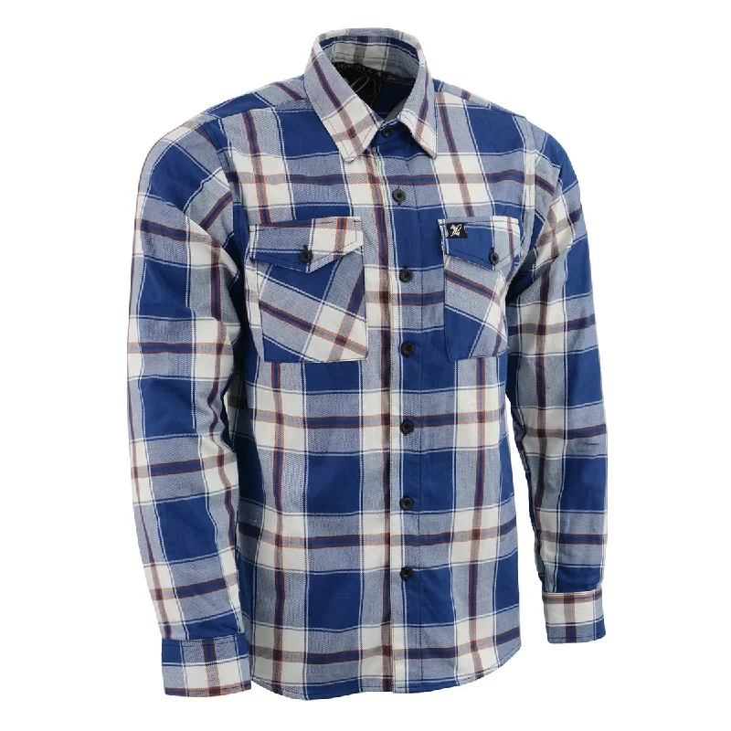 Men's short-sleeve embroidered casual top-Milwaukee Leather Men's Flannel Plaid Shirt Blue White and Maroon Long Sleeve Cotton Button Down Shirt MNG11645