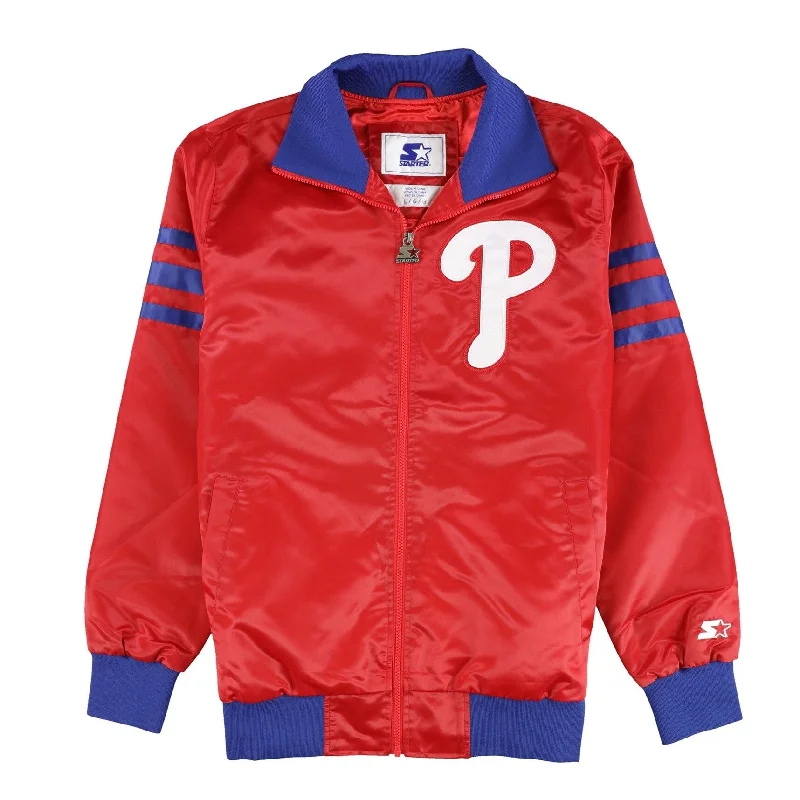 Men's off-the-rack jackets-STARTER Mens Philadelphia Phillies Bomber Jacket, Red, Large