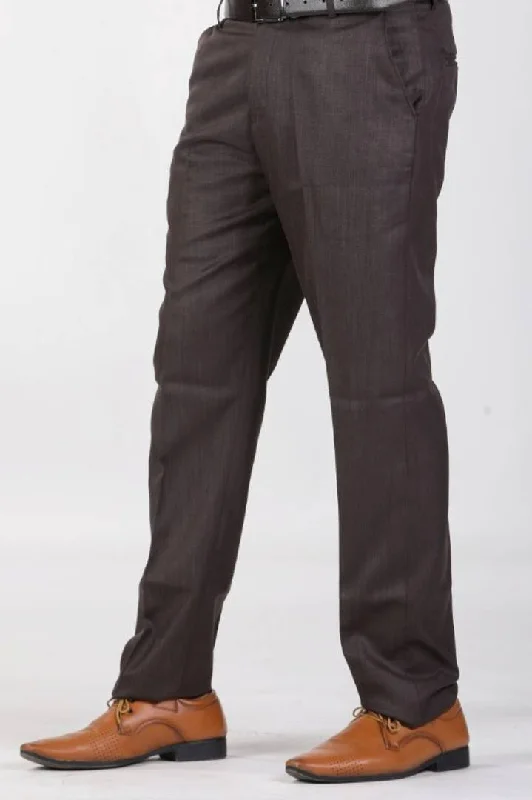 men's flat-front pants-Men's Solid Mid Rise Formal Trouser