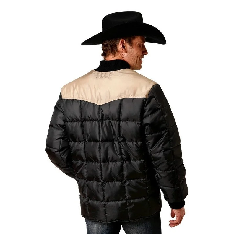 Men's plus-size jackets-Roper Western Jacket Mens OPP Quilted Black 03-097-0761-0534 BL