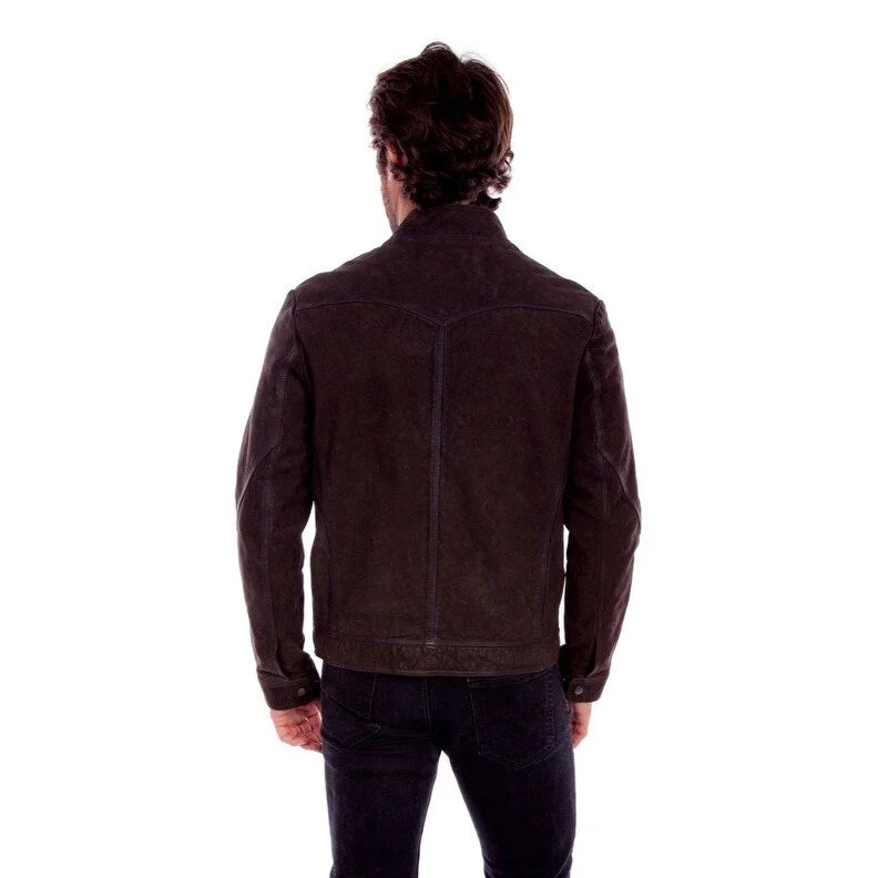 Men's desert jackets-Scully Western Jacket Mens Zip Front Leather Pockets Brown F0_2056