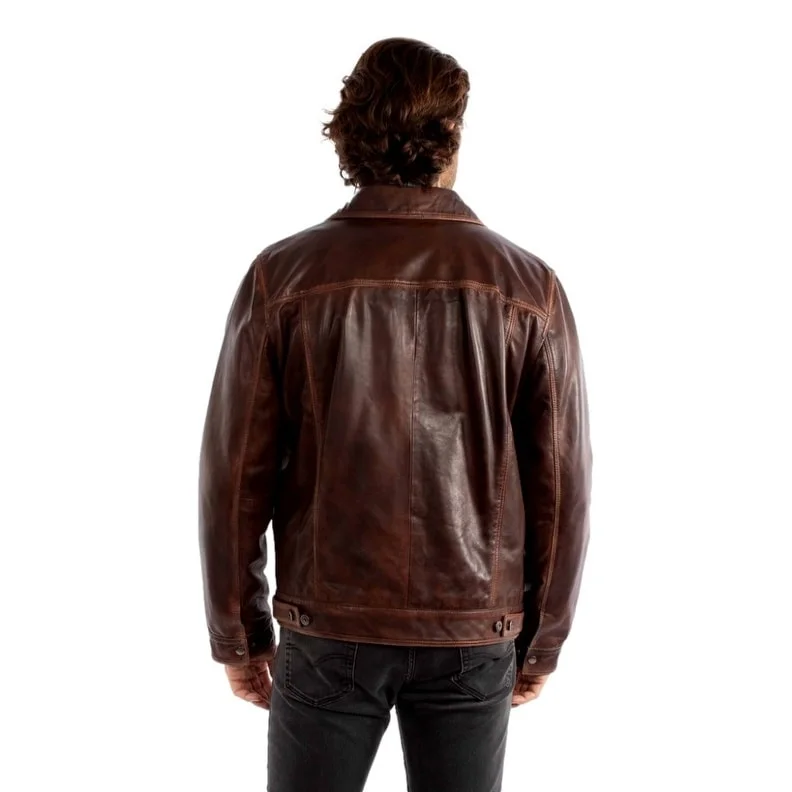 Men's cowboy jackets-Scully Western Jacket Mens Leather Washed Jean Button Tan F0_1055