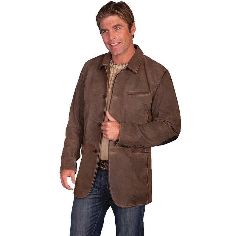 Men's boxy jackets-Scully Western Jacket Mens Leather Elbow Patch Button F0_1046