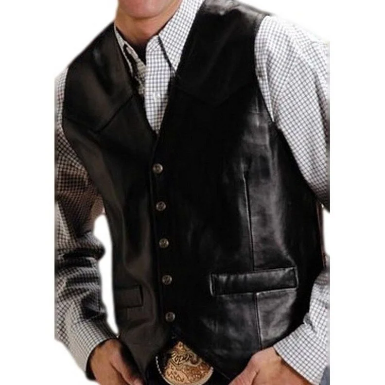 Men's beach jackets-Roper Western Vest Mens Lamb Leather Snap Black 02-075-0520-0700 BL