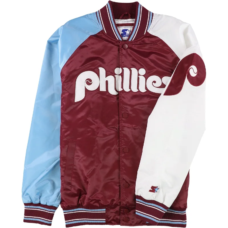 Men's stretch-fit jackets-STARTER Mens Philadelphia Phillies Jacket, Purple, Large (Regular)