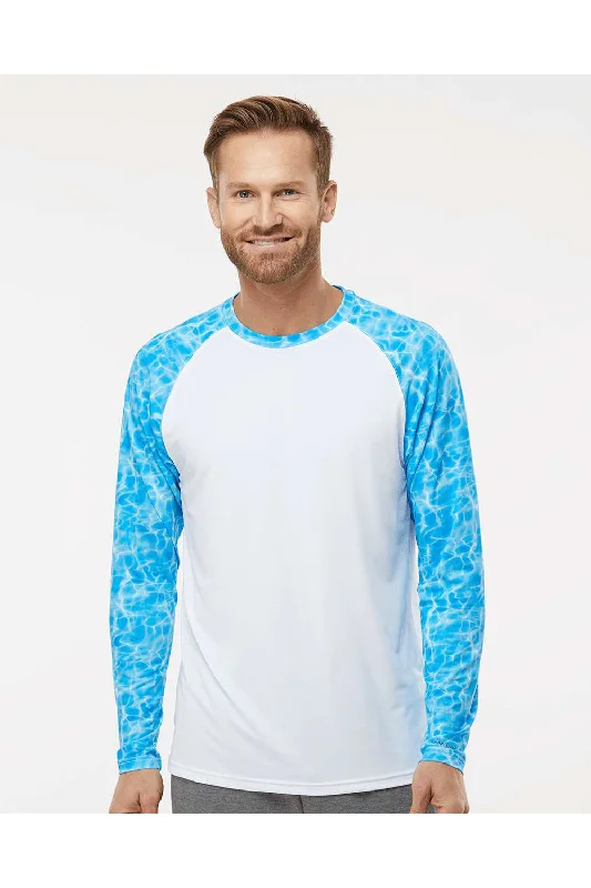 Men's short-sleeve fitted green top-Paragon Mens Panama Colorblock Moisture Wicking Long Sleeve Crewneck T-Shirt - Blue Water - Closeout