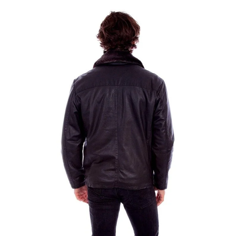 Men's explorer-style jackets-Scully Western Jacket Mens Zip Leather Faux Fur Collar Black F0_2054