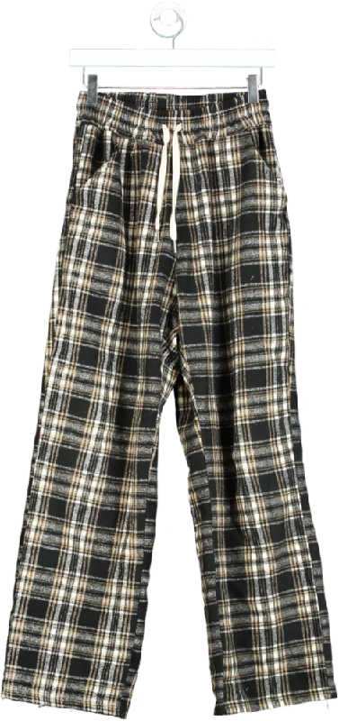 men's stretch athletic pants-MENTO Black and Beige Plaid Trousers F