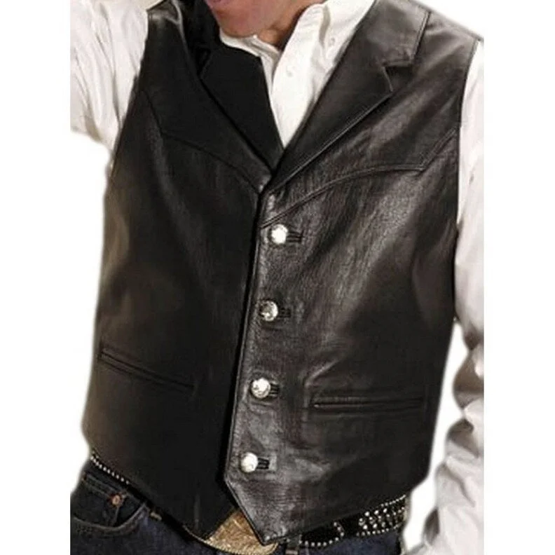 Men's cruise jackets-Roper Western Vest Mens Leather Button Brown 02-075-0510-0504 BR