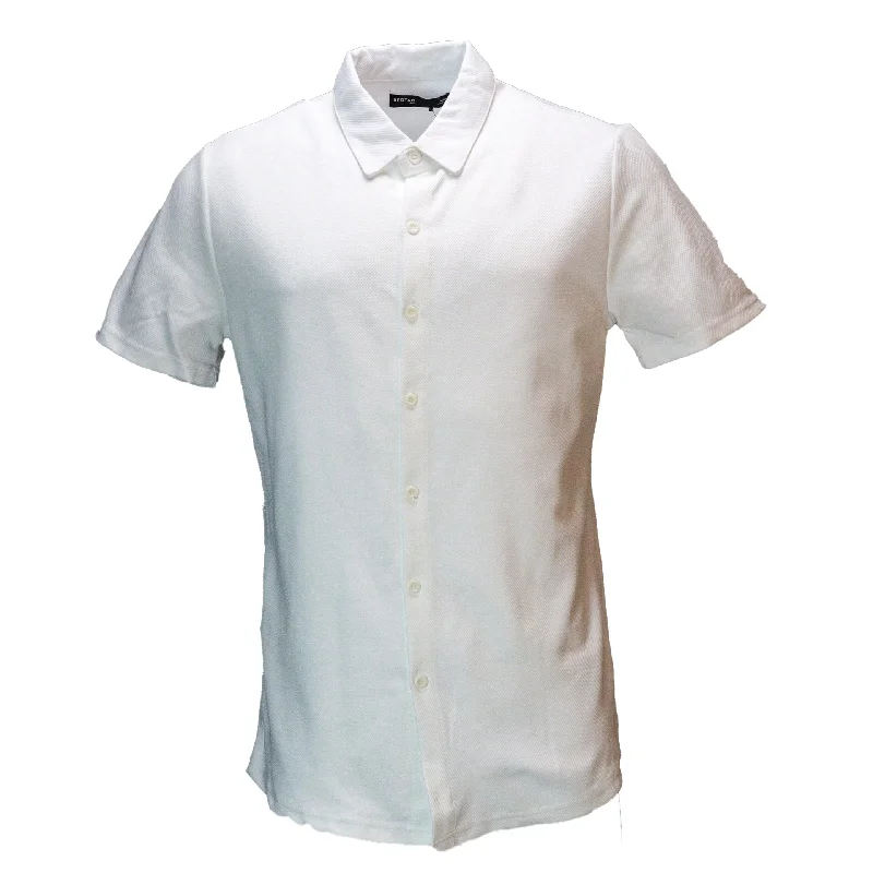 Men's short-sleeve bold stripe shirt-White Jacquard Lounge Shirt White