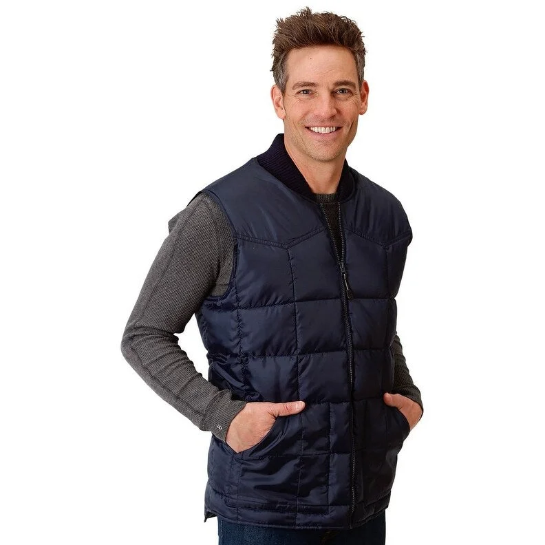 Men's tennis jackets-Roper Western Vest Mens Zip Quilted Poly Blue 03-097-0763-0525 BU