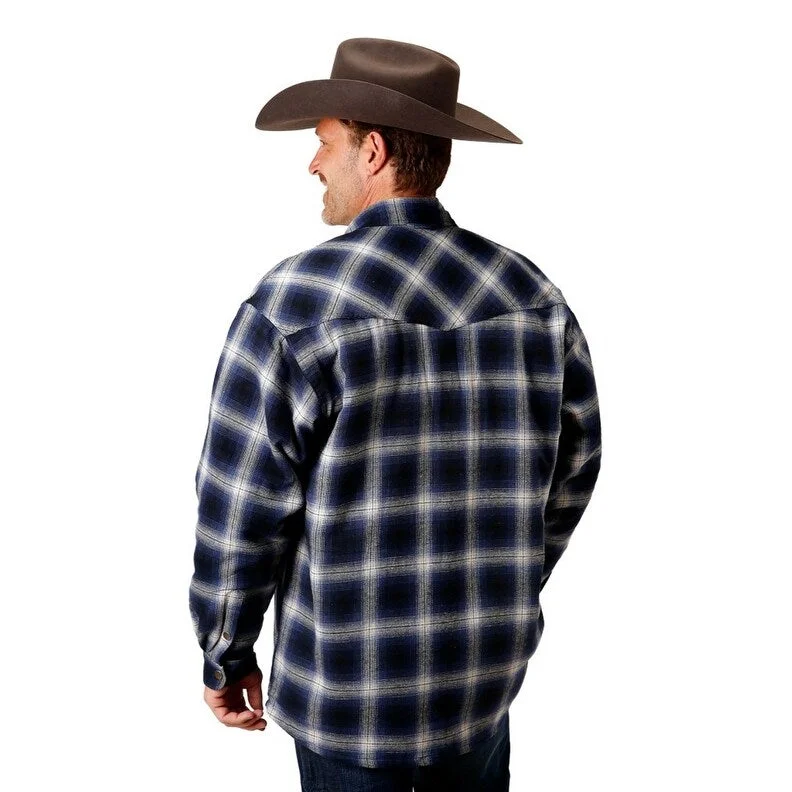 Men's 70s-style jackets-Roper Western Jacket Mens Flannel Pocket Blue 03-097-0119-4696 BU