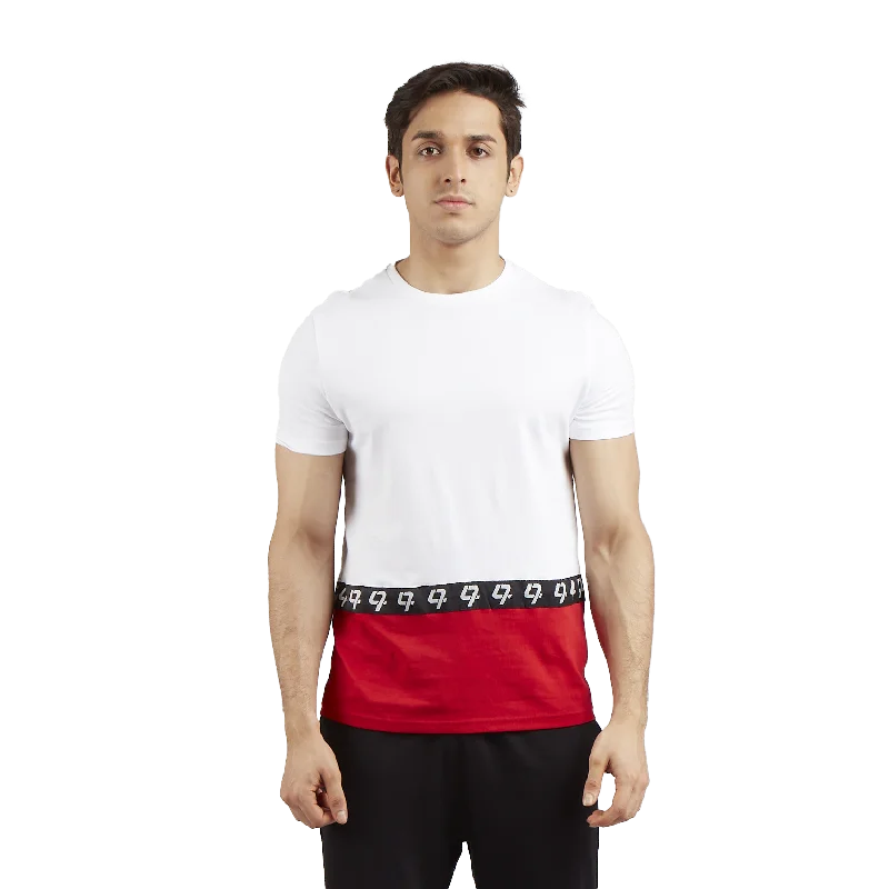 Men's short-sleeve snowboarding white shirt-djbravo47 Men's White - 47 Red Woven Stripe T-shirt