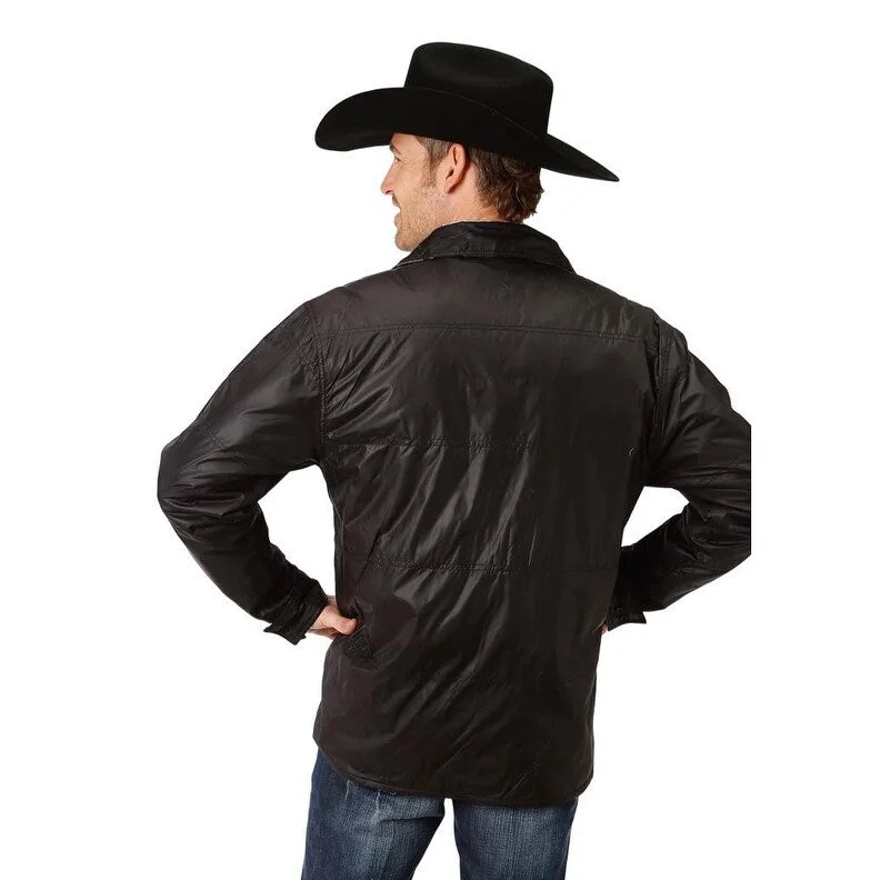 Men's race jackets-Roper Western Jacket Mens Flannel Reversible Black 03-097-0117-3686 BL