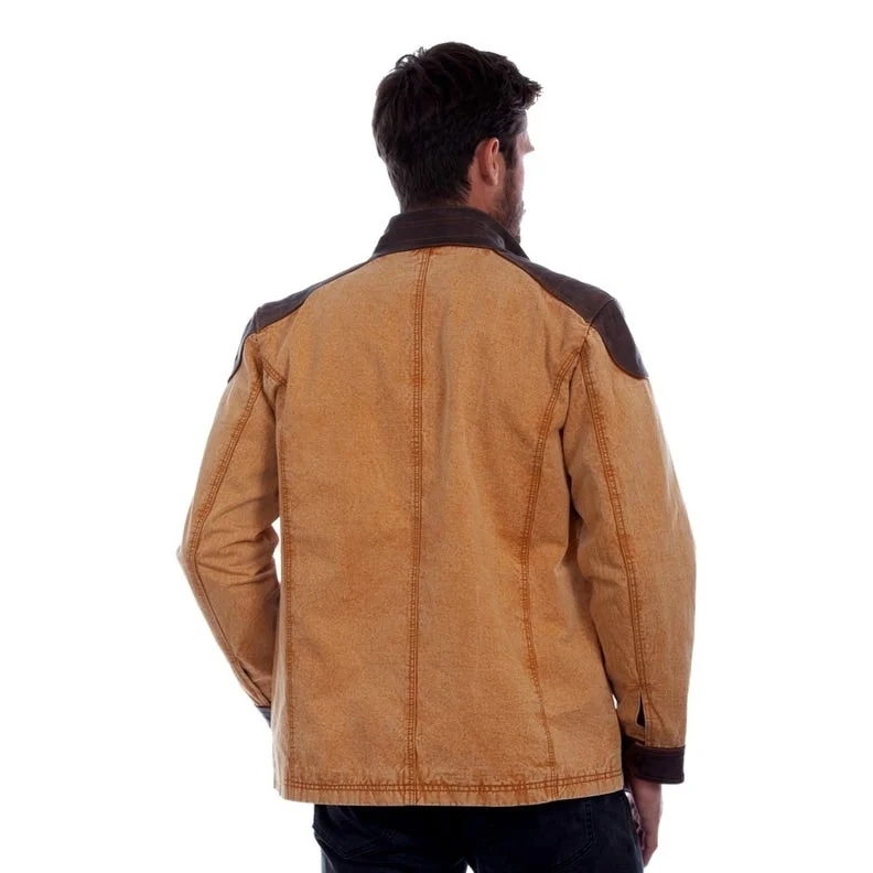 Men's medium-size jackets-Scully Western Jacket Mens Canvas Leather Trim Snap Front F0_1089