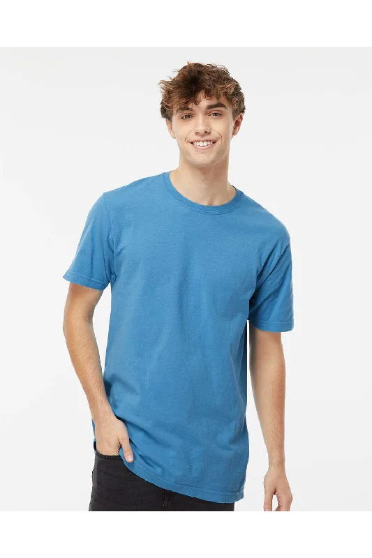 Men's short-sleeve subtle pattern tee-M&O Mens Vintage Garment Dyed Short Sleeve Crewneck T-Shirt - Royal Caribe Blue