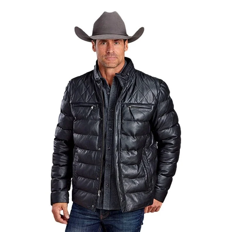 Men's skyline jackets-Stetson Western Jacket Mens Quilted Hidden Hood 11-097-0539-6641 BL