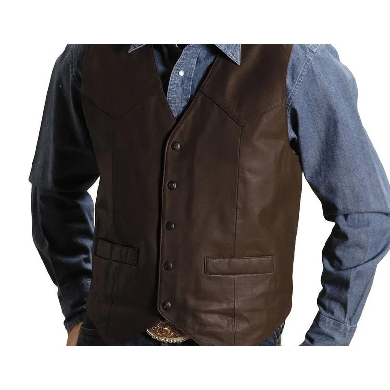 Men's combat jackets-Roper Western Vest Mens Leather Chocolate Brown 02-075-0510-0502 BR