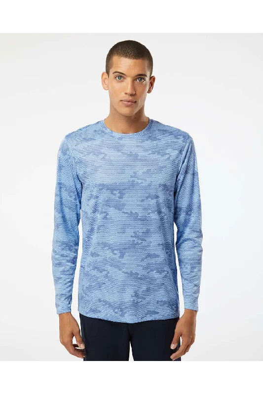 Men's short-sleeve anti-odor workout top-Paragon Mens Pompano Performance Moisture Wicking Camo Long Sleeve Crewneck T-Shirt - Blue Mist - Closeout