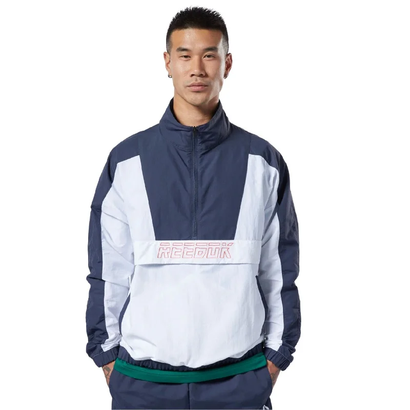 Men's stream jackets-Reebok Mens Meet You There Woven 1/2 Zip Windbreaker Jacket, White, Medium