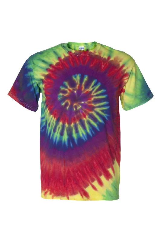 Men's short-sleeve coarse hemp shirt-Dyenomite Mens Spiral Tie Dyed Short Sleeve Crewneck T-Shirt - Classic Rainbow Spiral