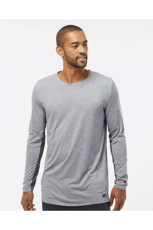 Men's short-sleeve recycled polyester top-Oakley Mens Team Issue Hydrolix Long Sleeve Crewneck T-Shirt - Heather Granite Grey