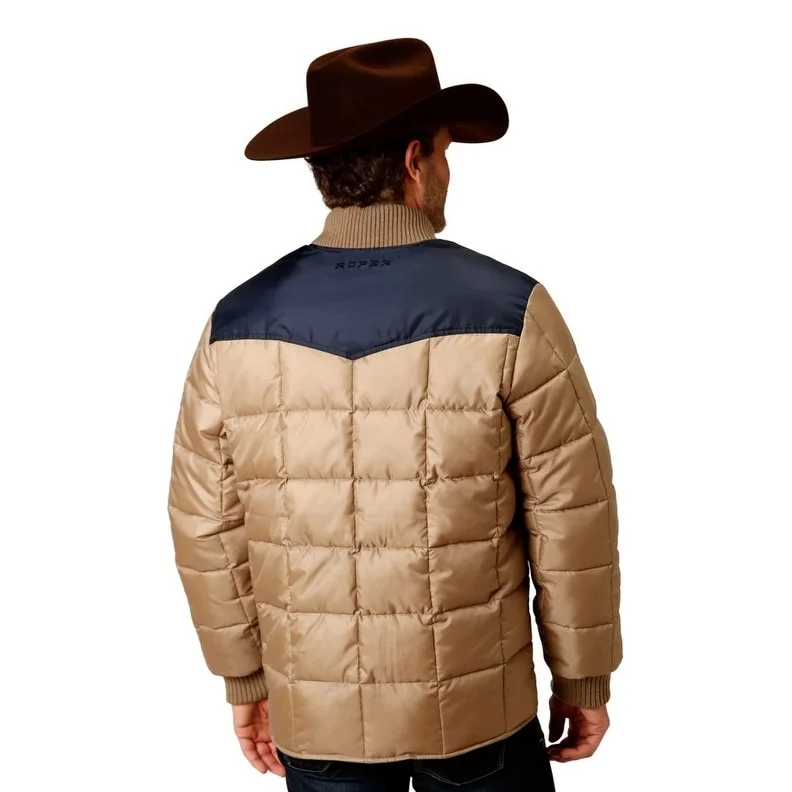 Men's peak jackets-Roper Western Jacket Mens Poly Fill Zipper Khaki 03-097-0761-0529 BR