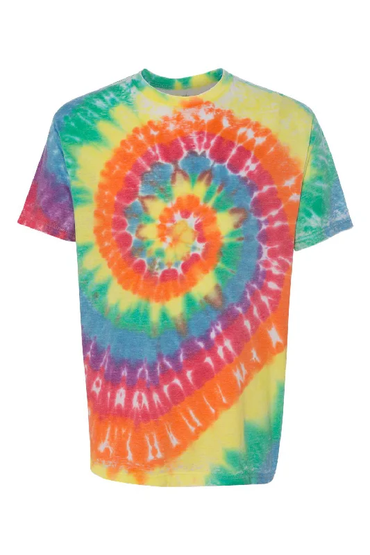 Men's short-sleeve boxy black tee-Dyenomite Mens Vintage Festival Tie Dyed Short Sleeve Crewneck T-Shirt - Classic Rainbow Spiral