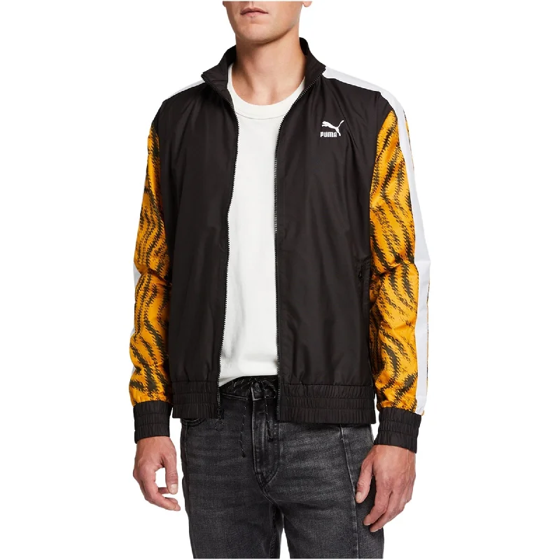 Men's odyssey jackets-Puma Mens Animal Print Sleeves Track Jacket, Black, Medium (Regular)