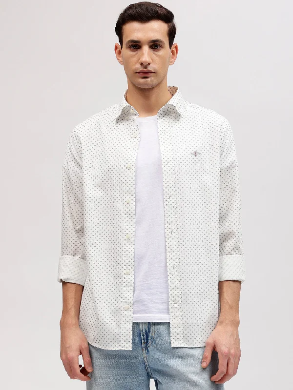 Men's short-sleeve soft-touch cotton tee-Gant Men Off White Printed Button-down Collar Full Sleeves Shirt