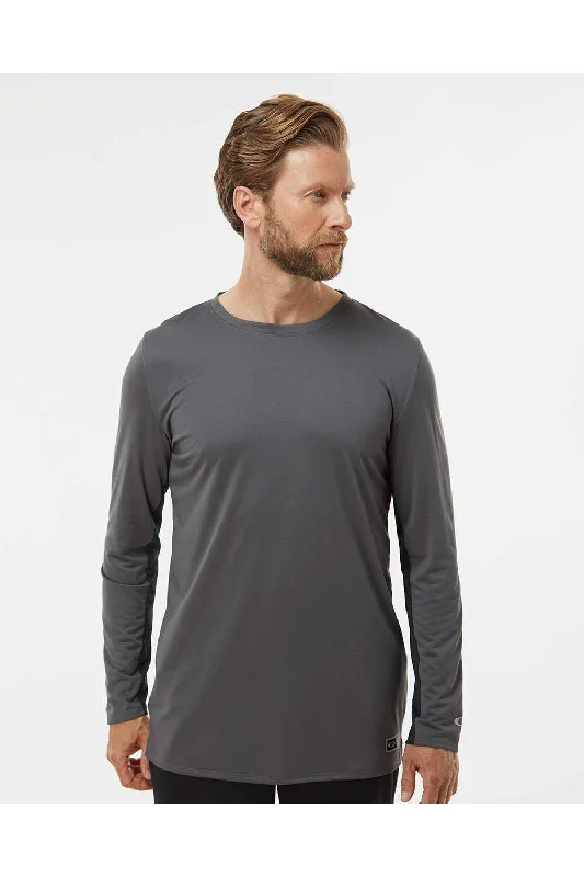 Men's short-sleeve lightweight wool top-Oakley Mens Team Issue Hydrolix Long Sleeve Crewneck T-Shirt - Forged Iron Grey