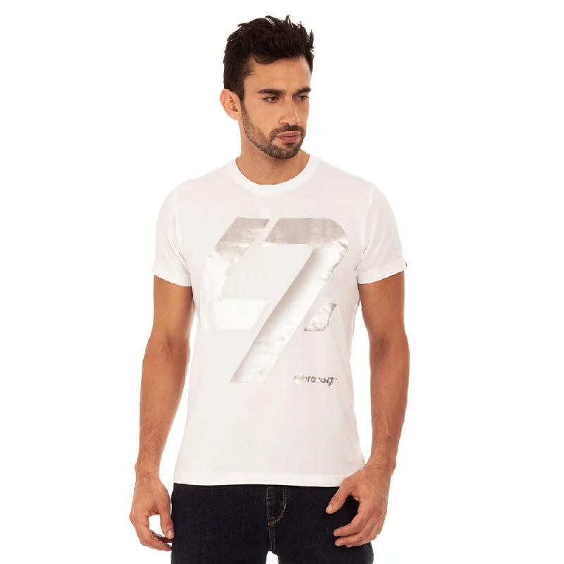 Men's short-sleeve distressed vintage shirt-djbravo47 Men's White - 47 Silver Foiled T-shirt