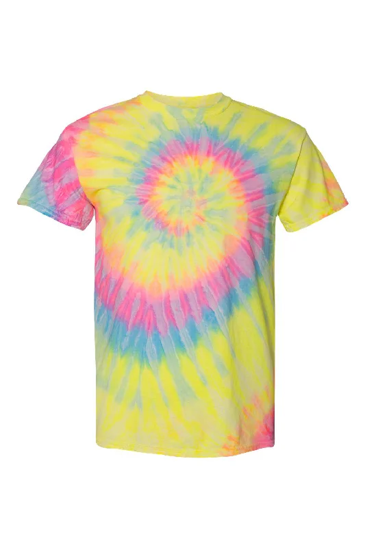 Men's short-sleeve airy linen shirt-Dyenomite Mens Spiral Tie Dyed Short Sleeve Crewneck T-Shirt - Dayglo