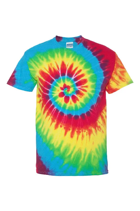 Men's short-sleeve smooth silk tee-Dyenomite Mens Tide Tie Dyed Short Sleeve Crewneck T-Shirt - Rainbow Tide