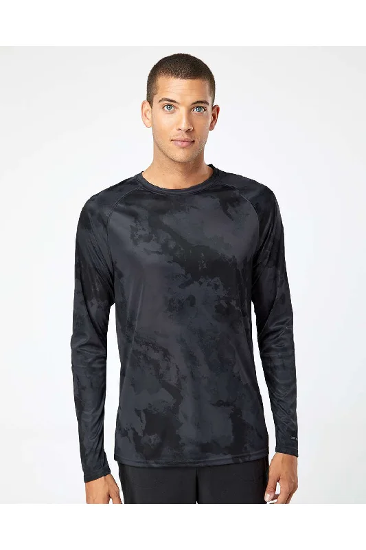 Men's short-sleeve coral summer shirt-Paragon Mens Cabo Camo Performance Moisture Wicking Long Sleeve Crewneck T-Shirt - Graphite Grey - Closeout