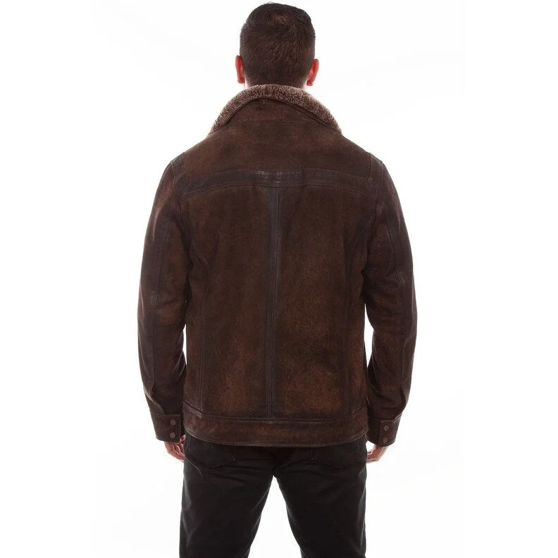 Men's expedition-style jackets-Scully Western Jacket Mens Shearling Collar Leather Chocolate F0_1072